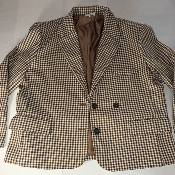 Moon River Jackets & Blazers - Moon River Women's Check Double-Breasted Lined Blazer Brown Beige M